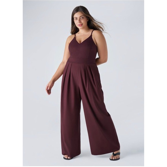 HALARA Pants - Halara Breezeful NEW one piece maroon long wide leg jumpsuit size 1x plus